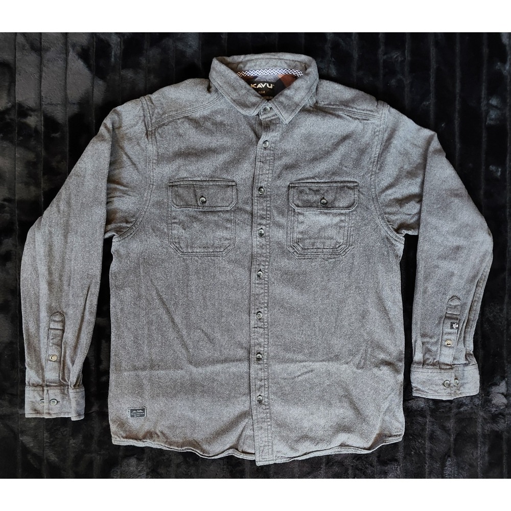 KAVU Men's X-Large Gray Flannel Long Sleeve Button Up Shirt Casual Soft